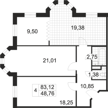 Планировка ЖК Артхаус, 48.76 м2
