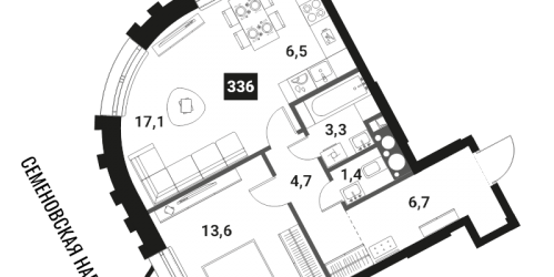 1-комн квартира Москва г., Семеновская наб.,  к. 1