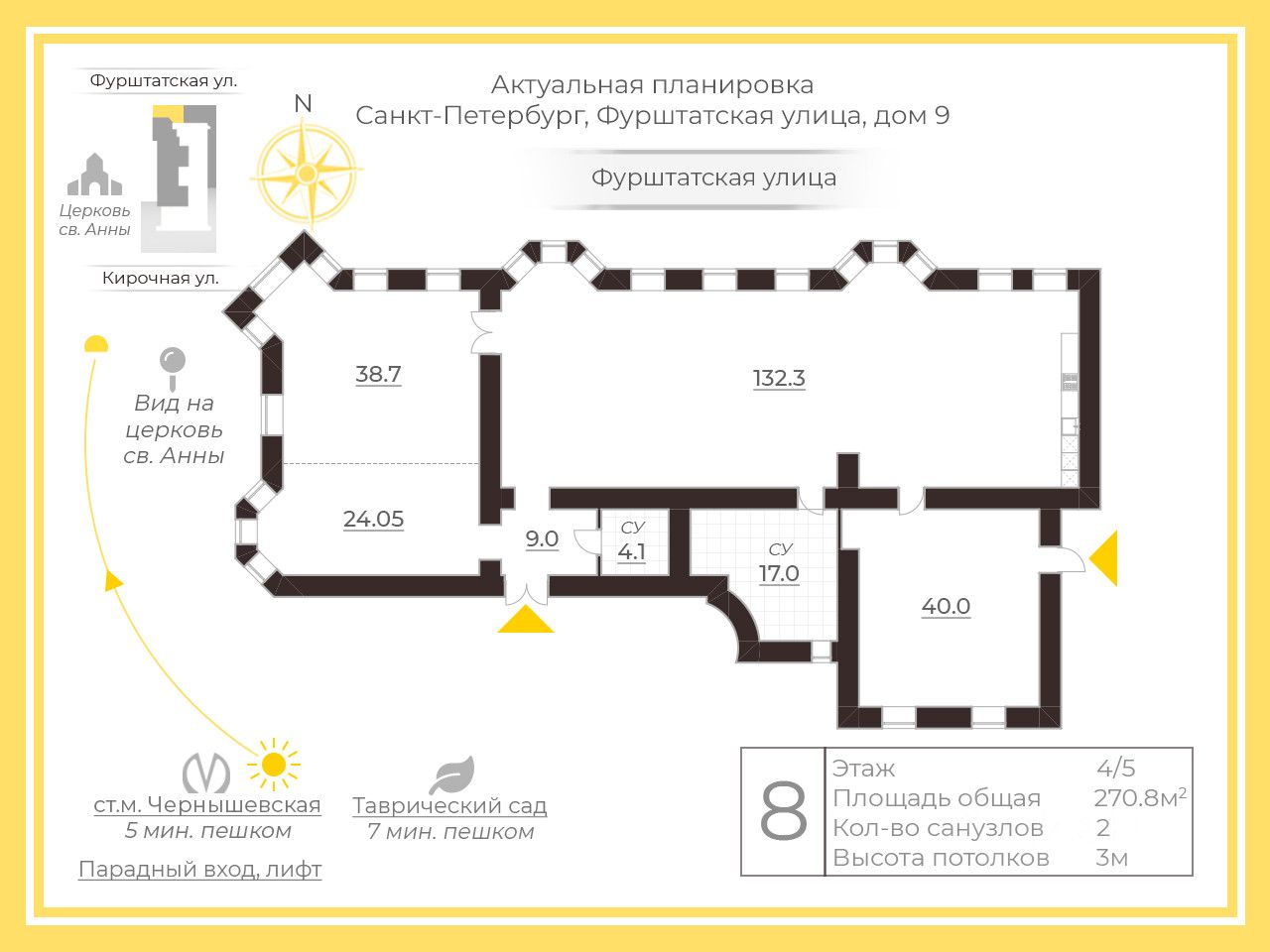 Продажа 6-комн квартиры на вторичном рынке Фурштатская улица, 9