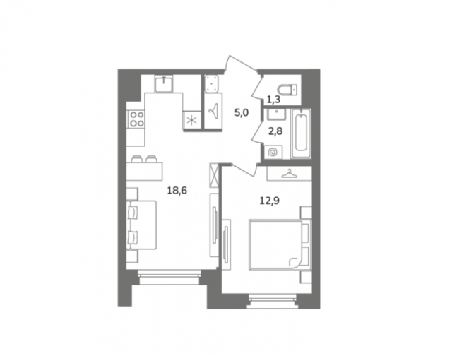 Планировка ЖК Антверпен, 12.9 м2