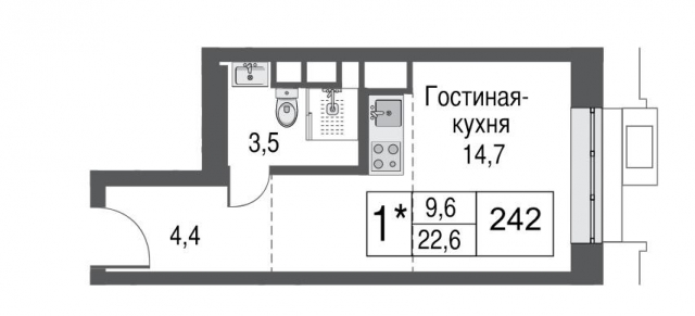 Планировка ЖК AFI Tower, 14.7 м2