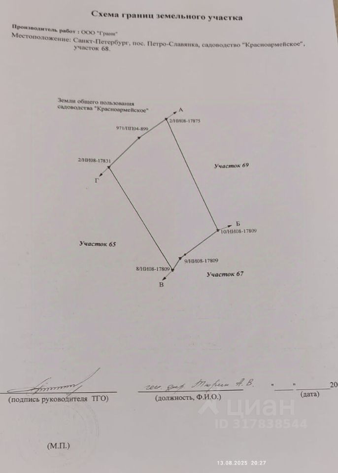 Продажа земли пос. Петро-Славянка, Красноармейское СНТ, 66