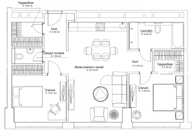 Планировка ЖК Лица, 52.8 м2