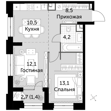 Планировка ЖК Сидней Сити, 13.1 м2