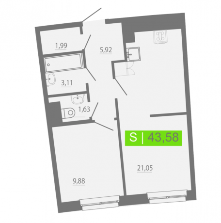 Планировка ЖК Аквилон Riva, 9.88 м2