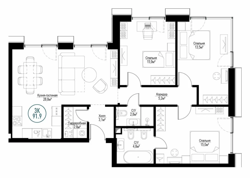 Продажа 3-комн квартиры в новостройке Москва г., Волгоградский пр-кт,  к. Florence