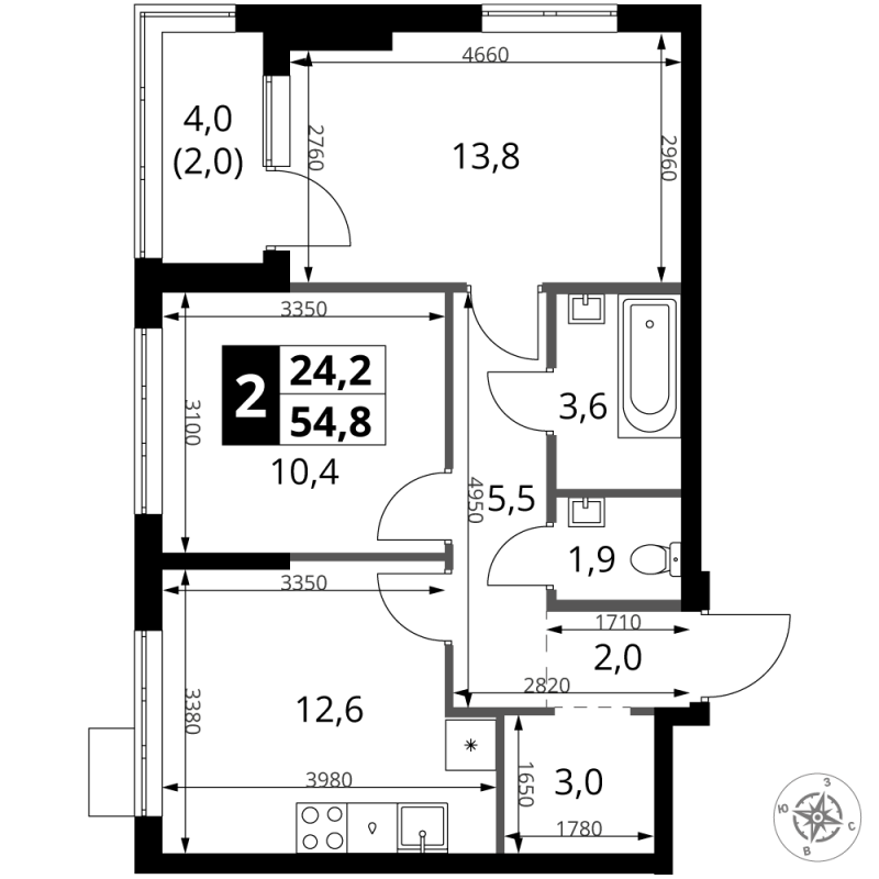 Продажа 2-комн квартиры в новостройке Мосрентген пос., Проектируемый проезд № 7502,  к. 2