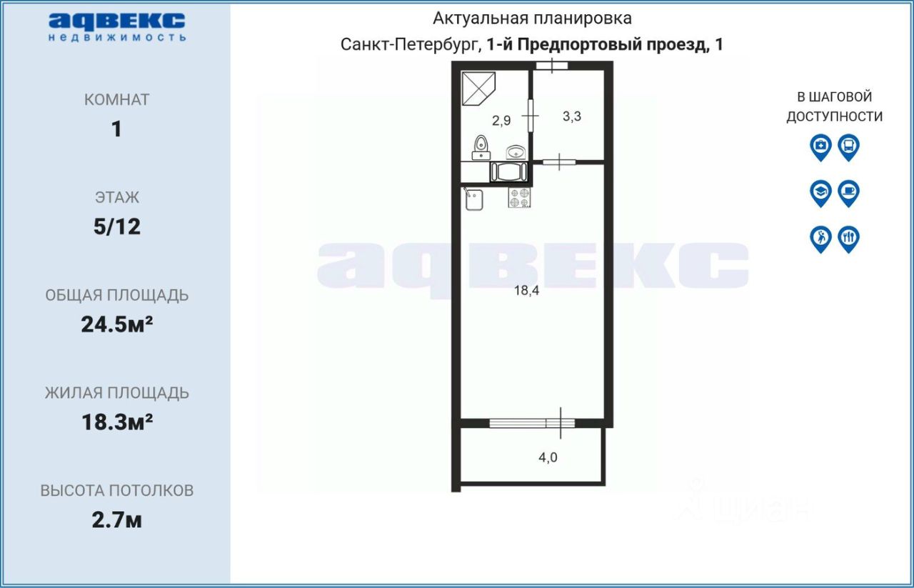 Продажа студии 1-й Предпортовый проезд, 1
