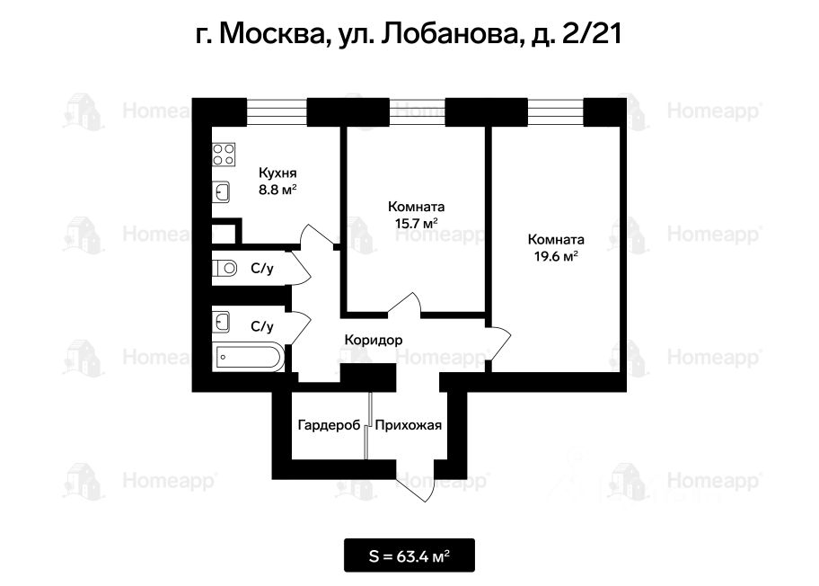 Продажа 2-комн квартиры на вторичном рынке улица Лобанова,  д. 2/21