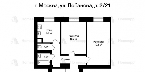 2-комн квартира улица Лобанова,  д. 2/21