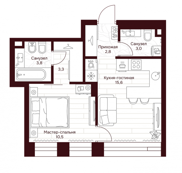 Планировка ЖК Дом 7 Даниловский, 10.5 м2