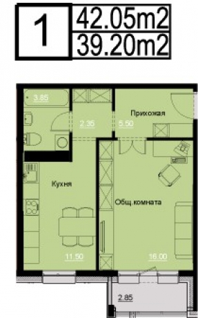 Планировка ЖК Новый Эдем, 16 м2