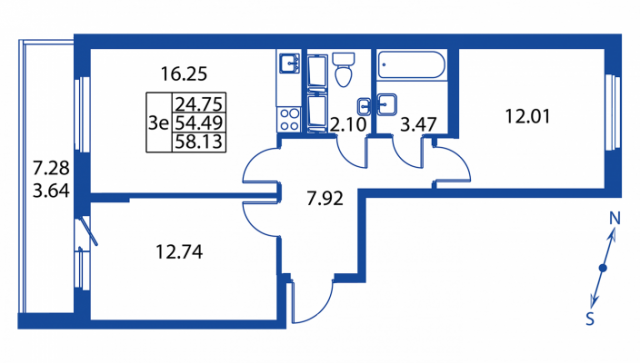 Планировка ЖК Полис на Неве, 24.75 м2