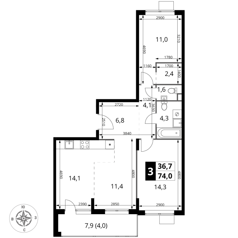 Продажа 2-комн квартиры в новостройке Химки г., Комсомольская ул.,  к. 3