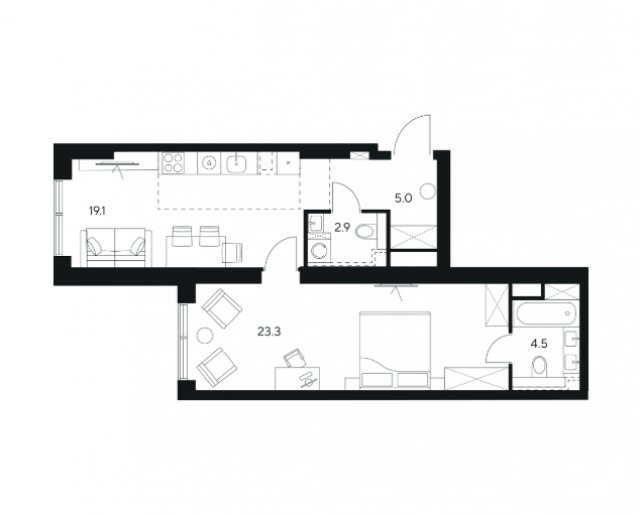 Планировка ЖК NEXUS by Akvilon, 23.3 м2