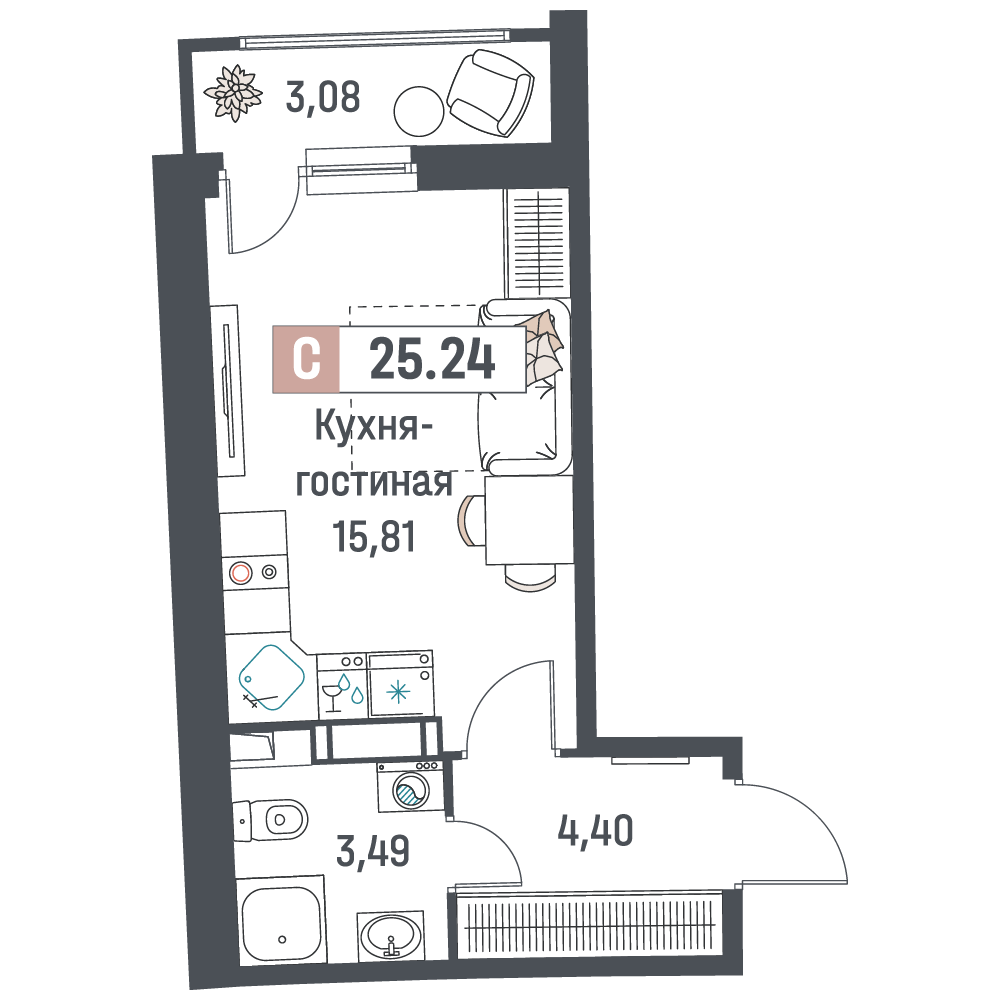 Продажа студии Мурино п, Авиаторов Балтики пр-кт,  д. 31
