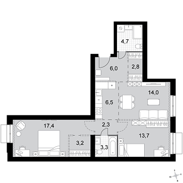 Продажа 2-комн квартиры в новостройке Докукино д., Цветочная ул.,  к. 1.1