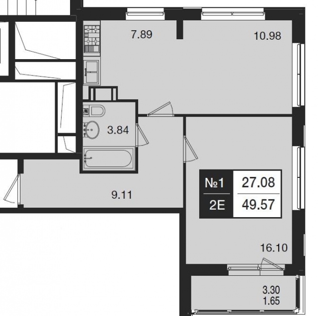 Планировка ЖК Н74, 27.08 м2