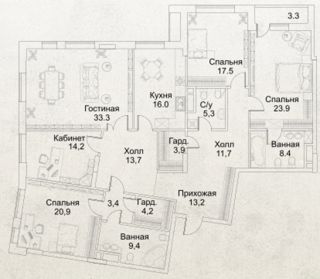 Планировка ЖК BARRIN HOUSE, 109.8 м2