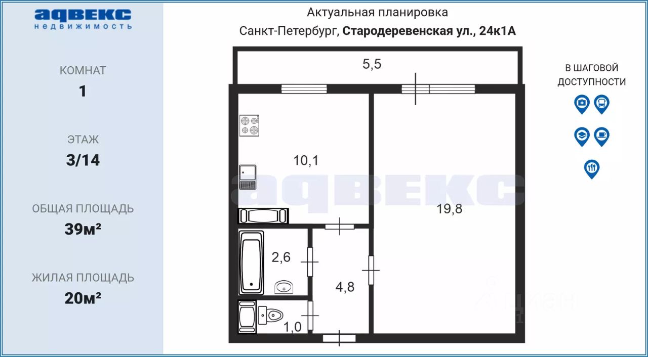 Продажа 1-комн квартиры на вторичном рынке Стародеревенская улица, 24К1