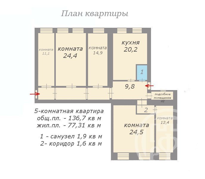 Продажа 5-комн квартиры на вторичном рынке Фонарный пер.,  д. 1