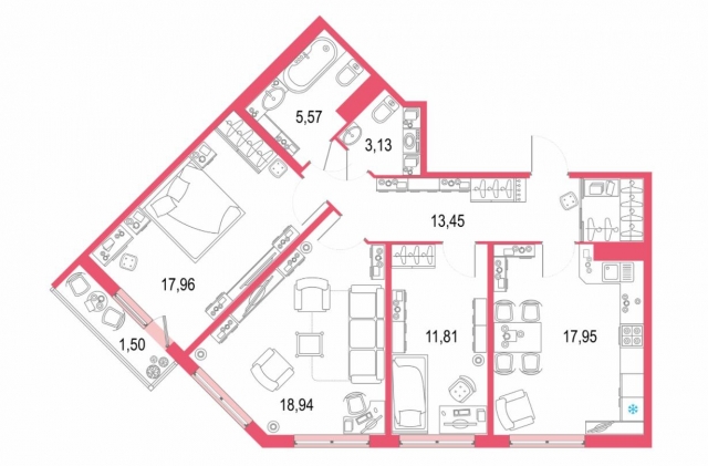 Планировка ЖК Европейский парк, 48.7 м2