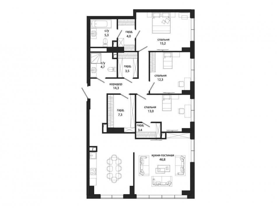 Продажа 4-комн квартиры в новостройке ул. Лобачевского, вл. 120, Событие-4, корпус 3