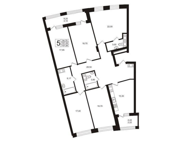 Планировка ЖК Riverside, 94.75 м2