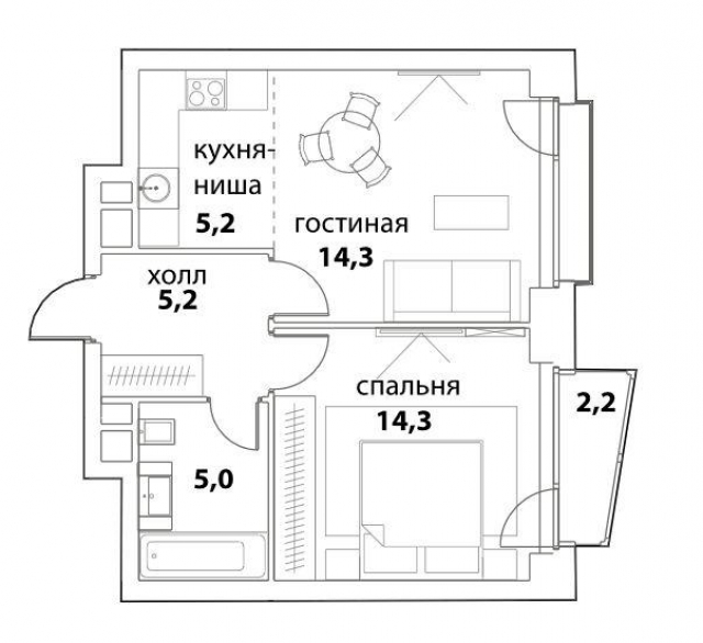 Планировка ЖК Событие, 14.3 м2