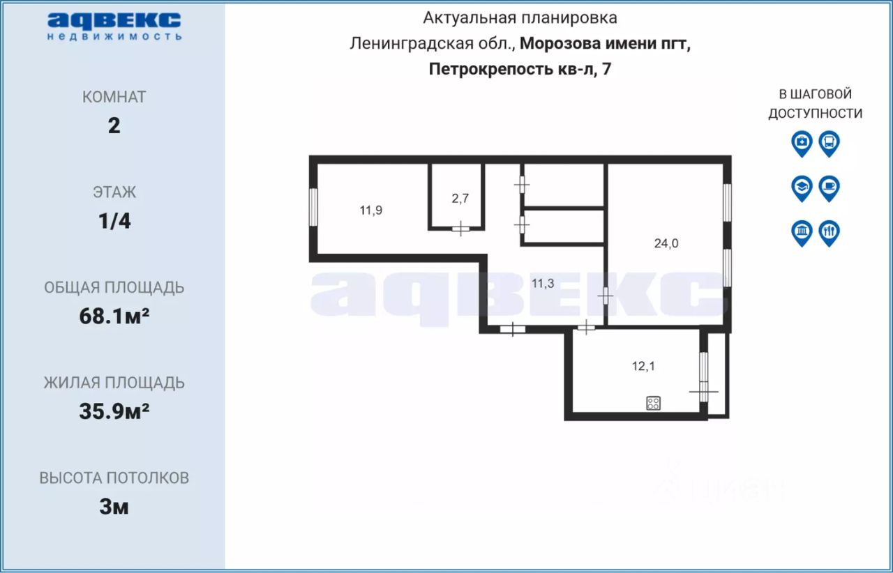 Продажа 2-комн квартиры на вторичном рынке Петрокрепость ст., Имени Морозова городской поселок, 7
