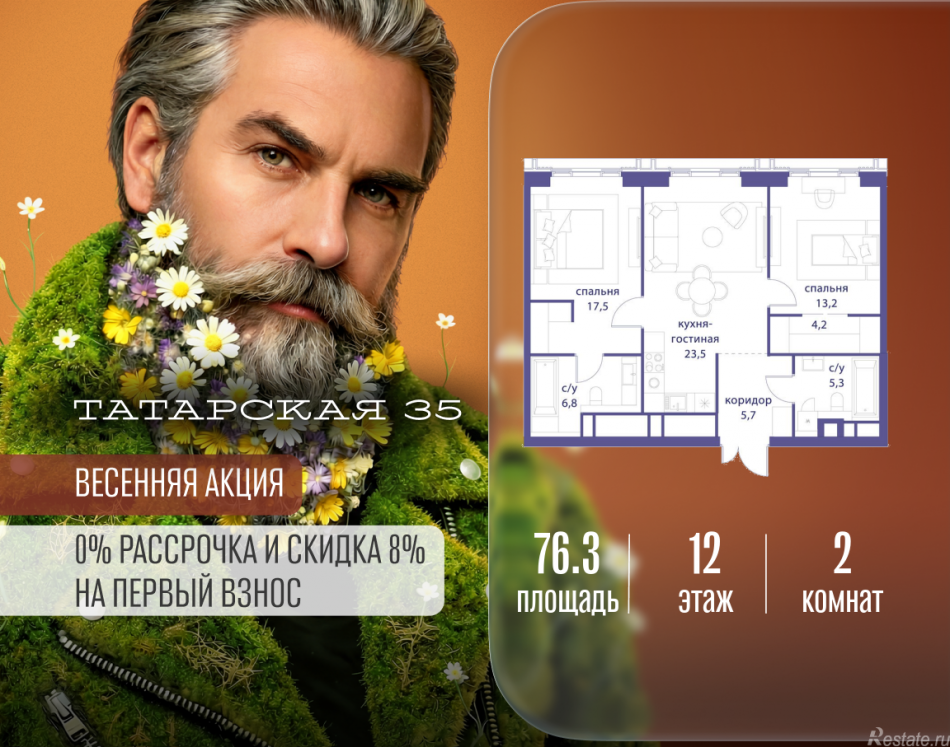 Продажа 2-комн квартиры в новостройке ул. Большая Татарская, д. 35