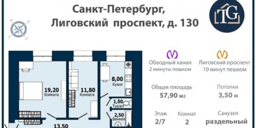 2-комн квартира Лиговский пр-кт,  д. 130