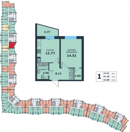 Планировка ЖК Ленинский парк, 14.51 м2