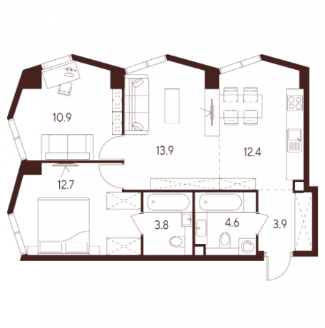 Планировка ЖК INDY Towers by Akvilon, 23.6 м2