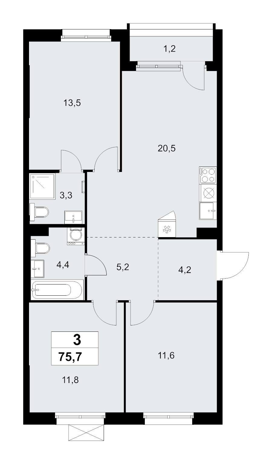 Продажа 3-комн квартиры в новостройке Прокшино д., Проектируемый проезд № 7029,  к. 9.4