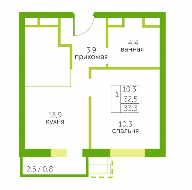 Планировка ЖК Зелёный квартет, 10.3 м2