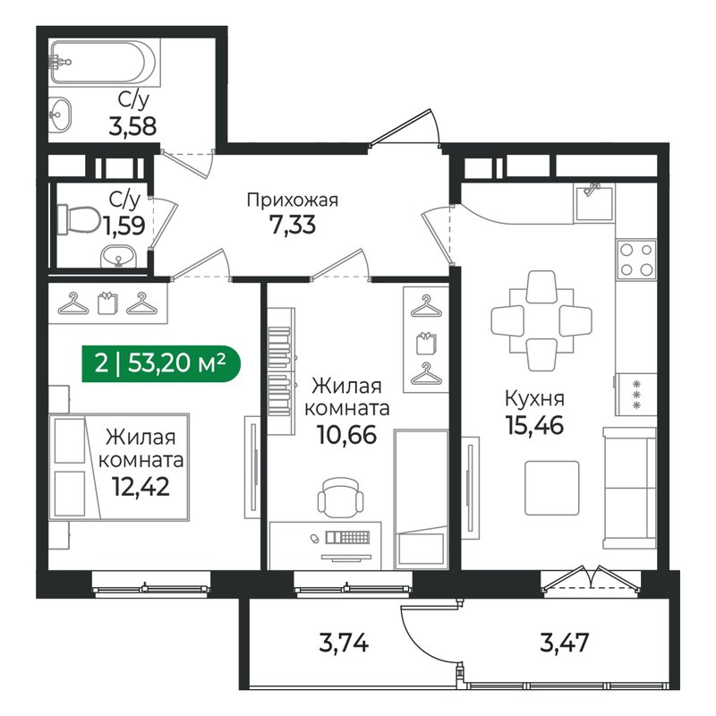 Продажа 2-комн квартиры в новостройке Сертолово г., Дмитрия Кожемякина ул.,  к. 4