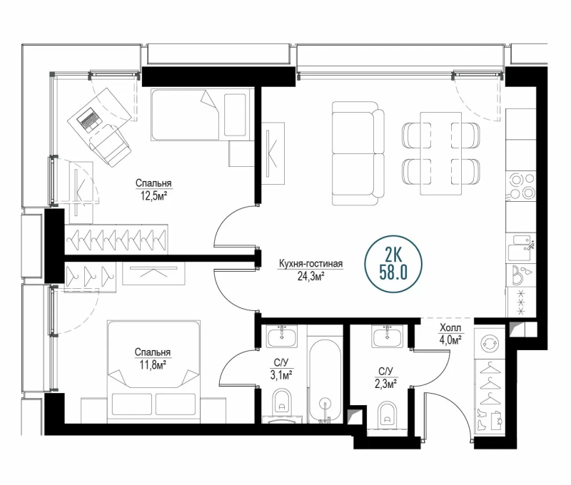 Продажа 2-комн квартиры в новостройке Москва г., Волгоградский пр-кт,  к. Hong Hong