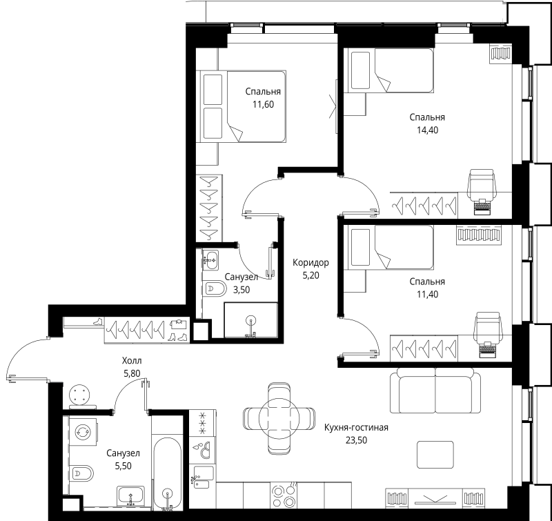 Продажа 3-комн квартиры в новостройке Москва г., Вишнёвая ул.,  к. 6
