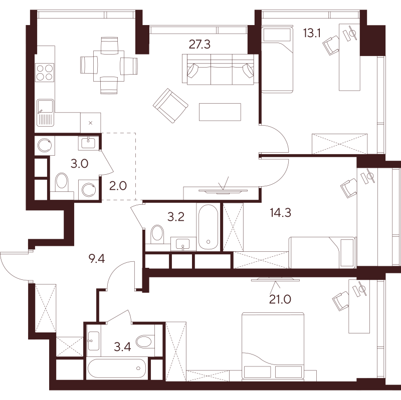Продажа 3-комн квартиры в новостройке Москва г., Куусинена ул.,  к. D2
