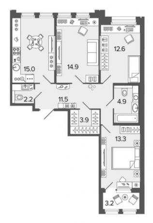 Планировка ЖК Созидатели, 40.8 м2