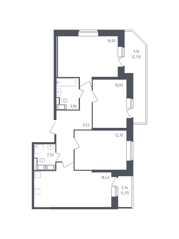 Продажа 3-комн квартиры в новостройке Санкт-Петербург г., Славянская ул.,  к. 39