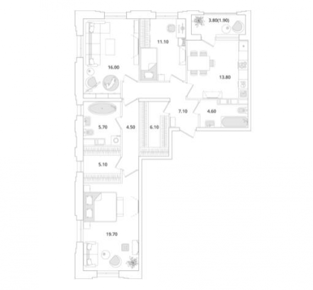 Планировка ЖК Тайм Сквер, 46.8 м2