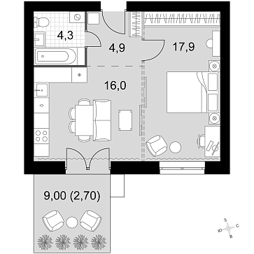 Продажа 1-комн квартиры в новостройке Докукино д., Цветочная ул.,  к. 1.2