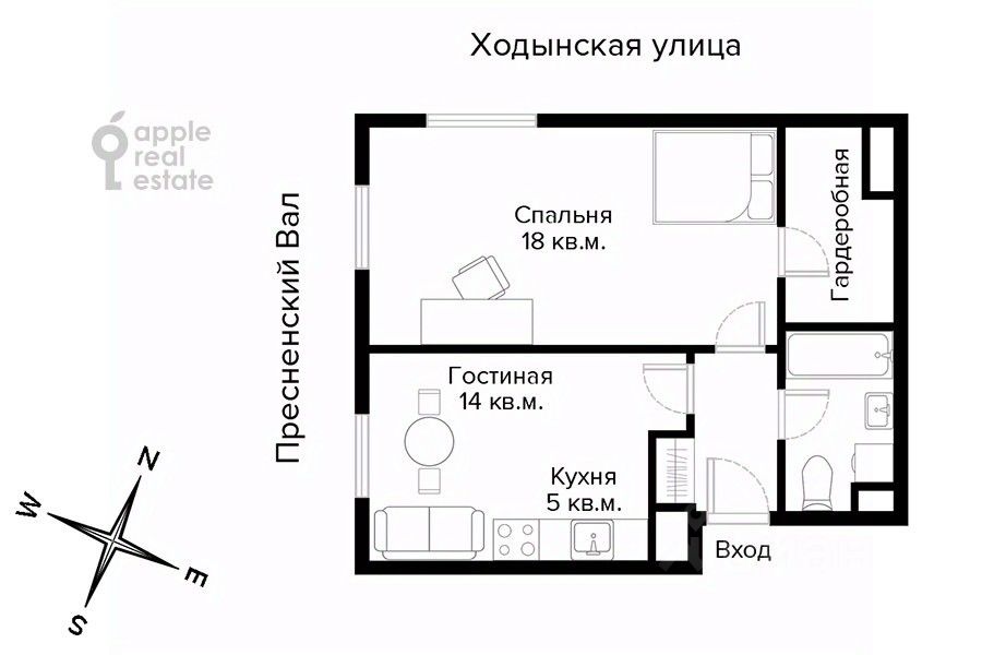 Аренда 2-комн квартиры на вторичном рынке Ходынская улица, 2