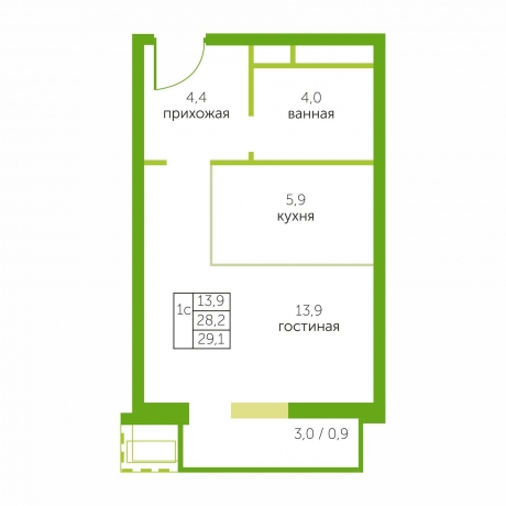 Планировка ЖК Зелёный квартет, 19.8 м2