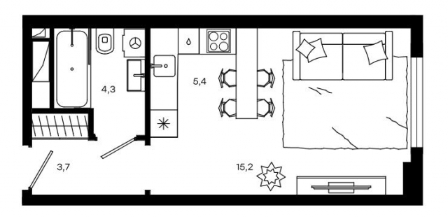 Планировка ЖК Level Донской, 15.2 м2