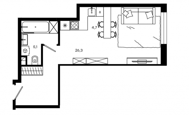 Планировка ЖК Level Донской, 26.3 м2