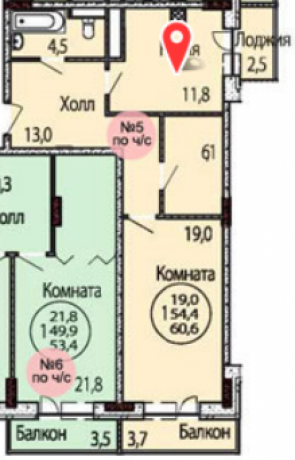 Планировка ЖК Галактика, 19 м2