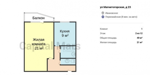 1-комн квартира Магнитогорская улица,  д. 23